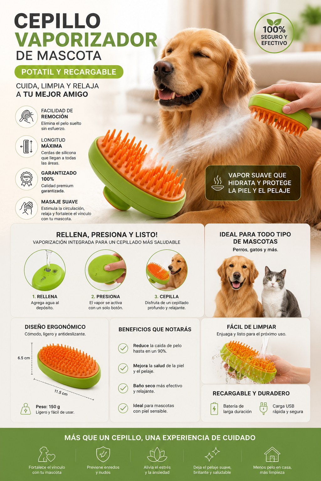 CEPILLO VAPORIZADOR PARA MASCOTAS
