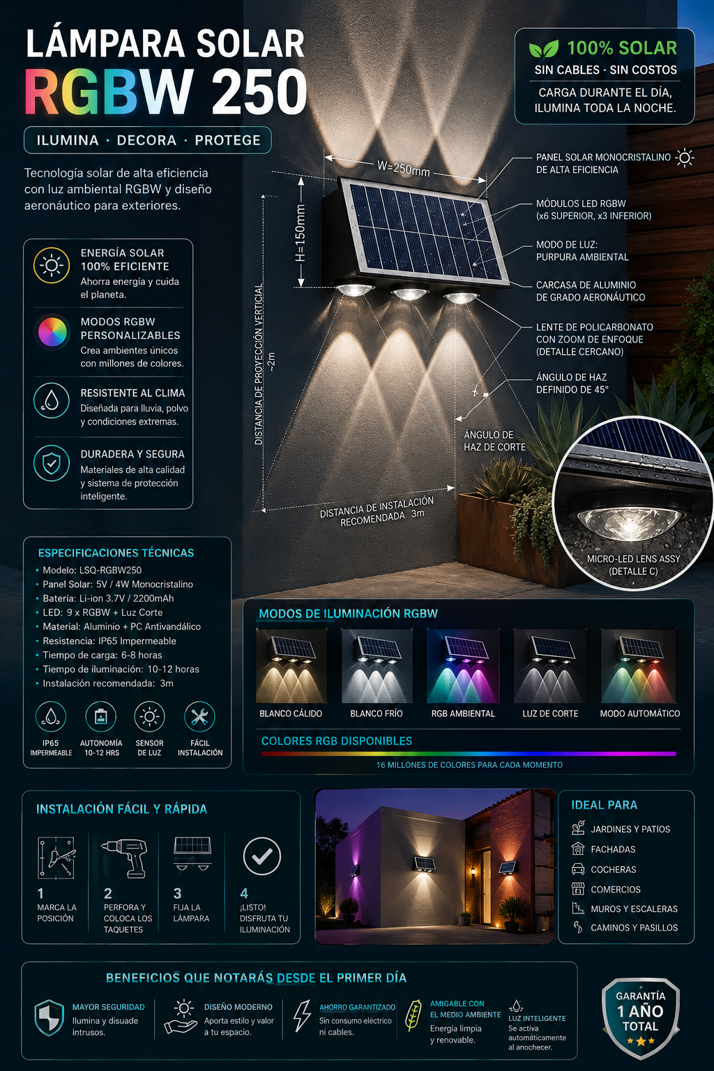 LAMPARA SOLAR RGBW EXTERIOR