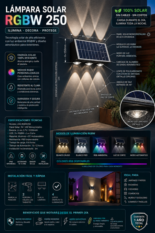 LAMPARA SOLAR RGBW EXTERIOR